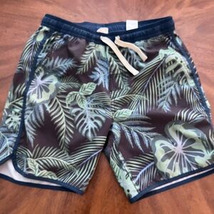 Fair Harbor Green Leaf Print Boys Swim Trunks